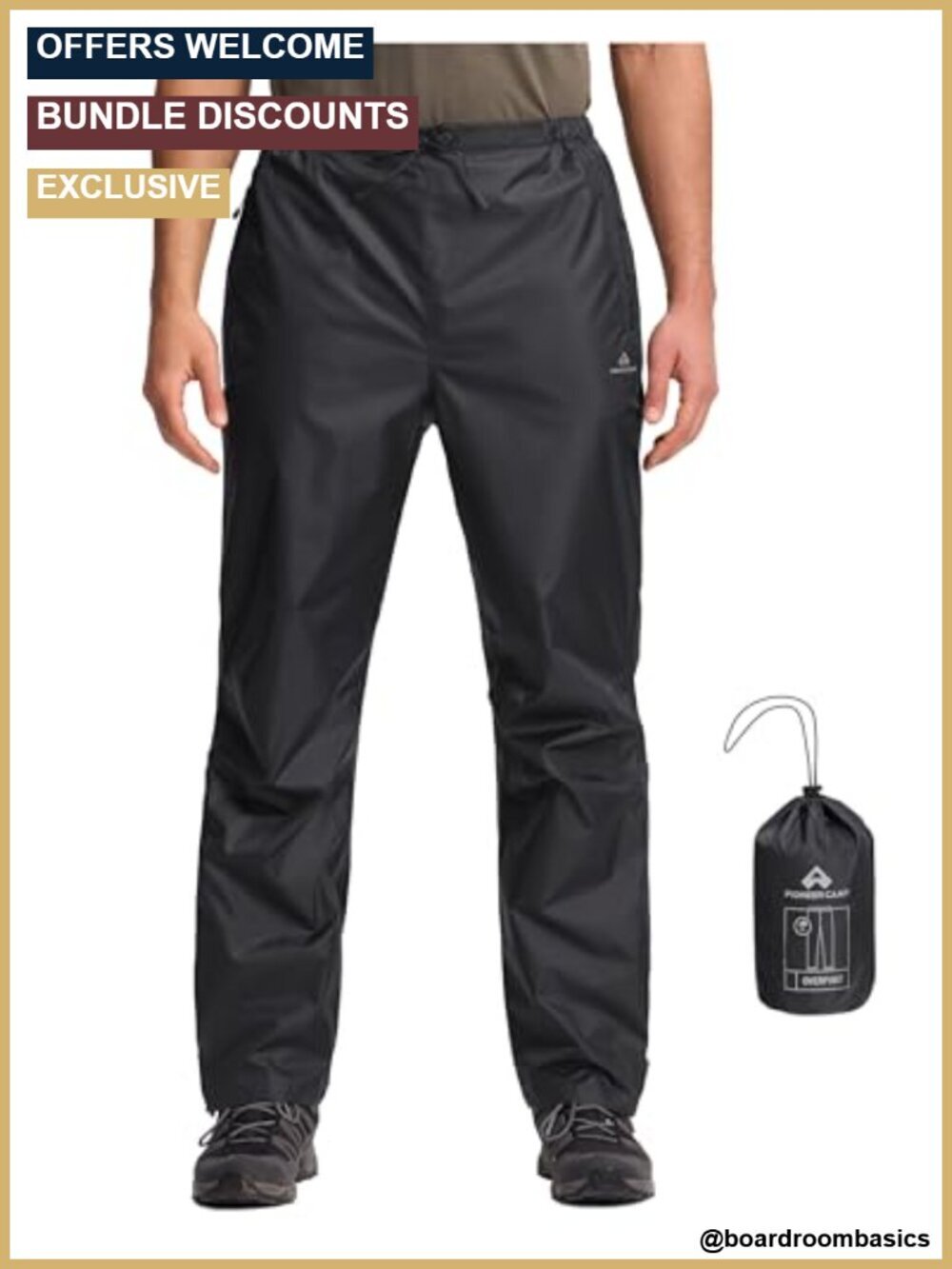 Men's Waterproof Rain Pants Packable Lightweight Windproof Hiking Fishing Golf
